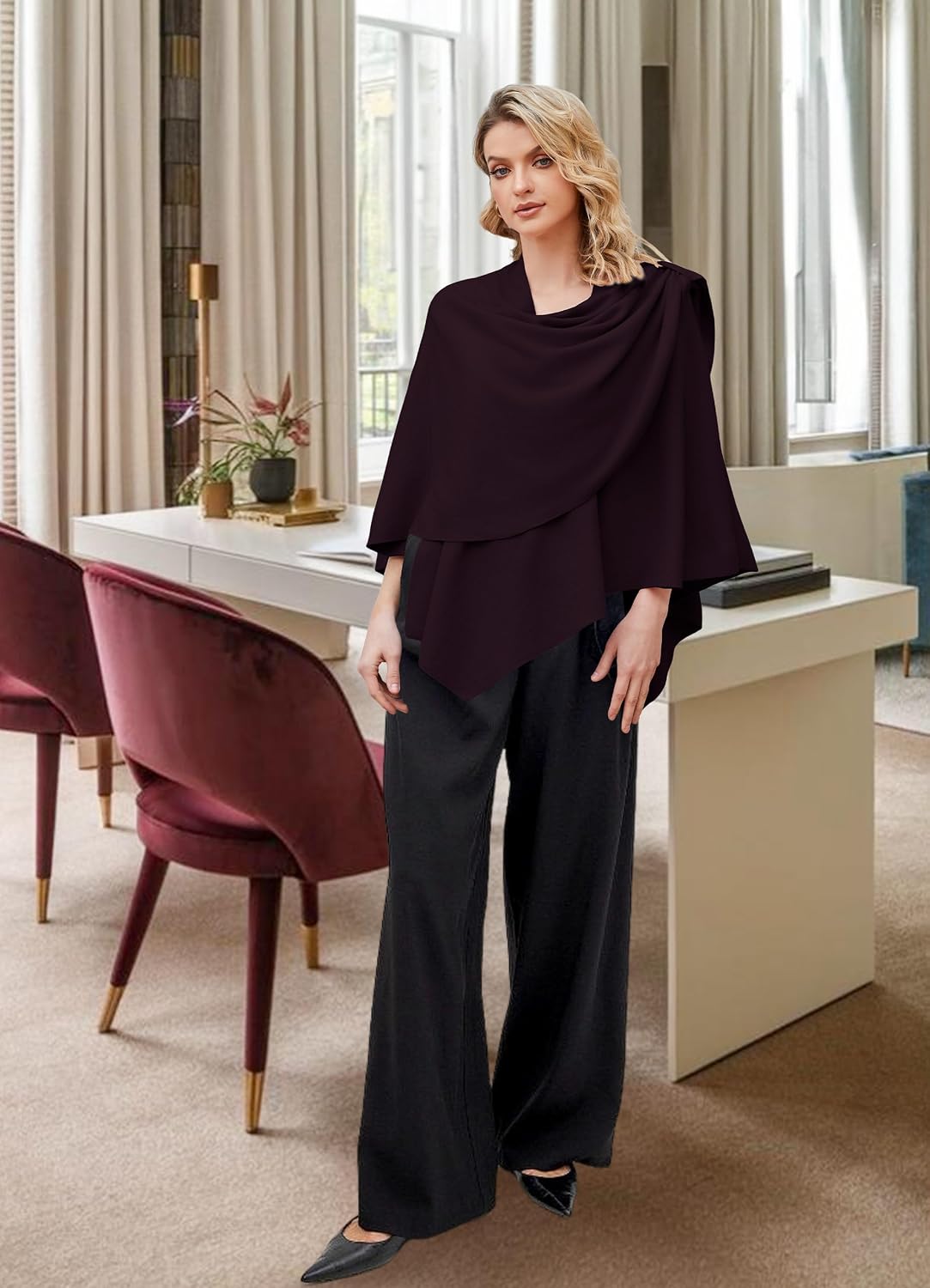 Womens Cross Front Poncho Shawl Wrap Elegant Wedding Formal Gift - Colors B