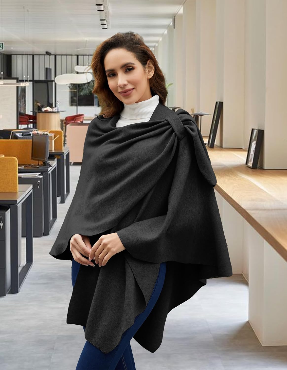 Womens Cross Front Poncho Shawl Wrap Elegant Wedding Formal Gift - Colors B