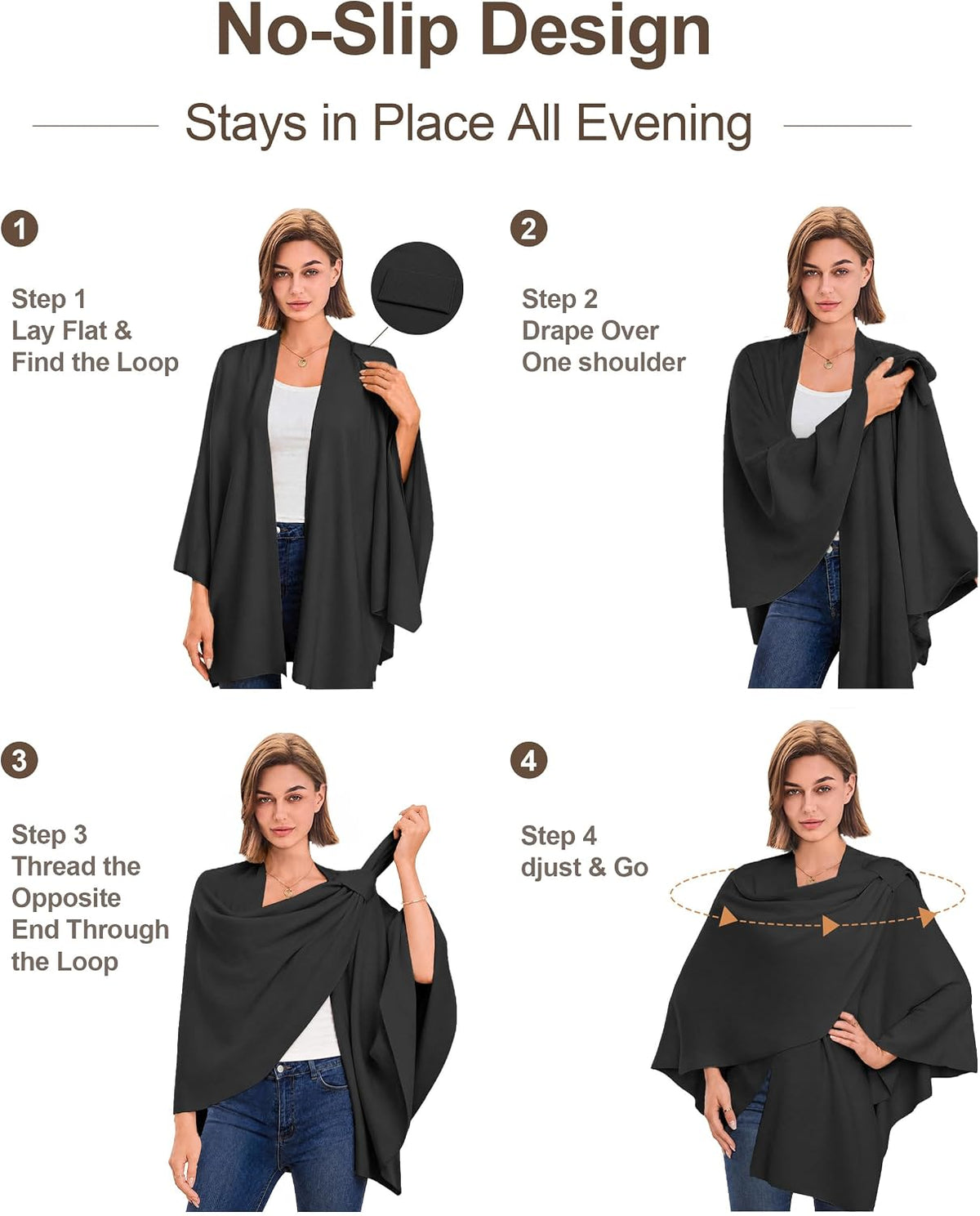 Womens Cross Front Poncho Shawl Wrap Elegant Wedding Formal Gift - Colors B