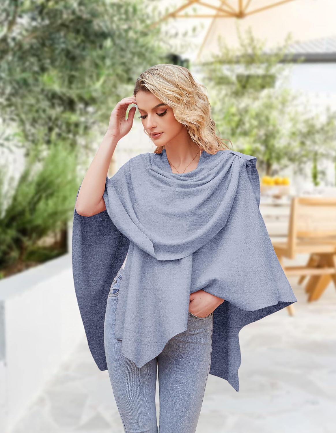 Womens Cross Front Poncho Shawl Wrap Elegant Wedding Formal Gift - Colors B