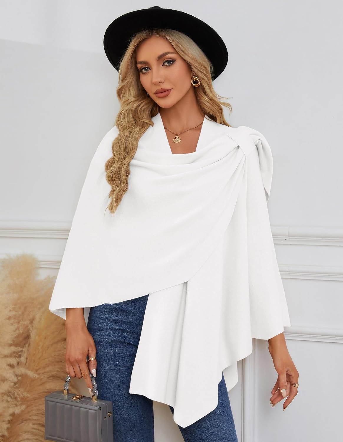 Womens Cross Front Poncho Shawl Wrap Elegant Wedding Formal Gift - Colors B
