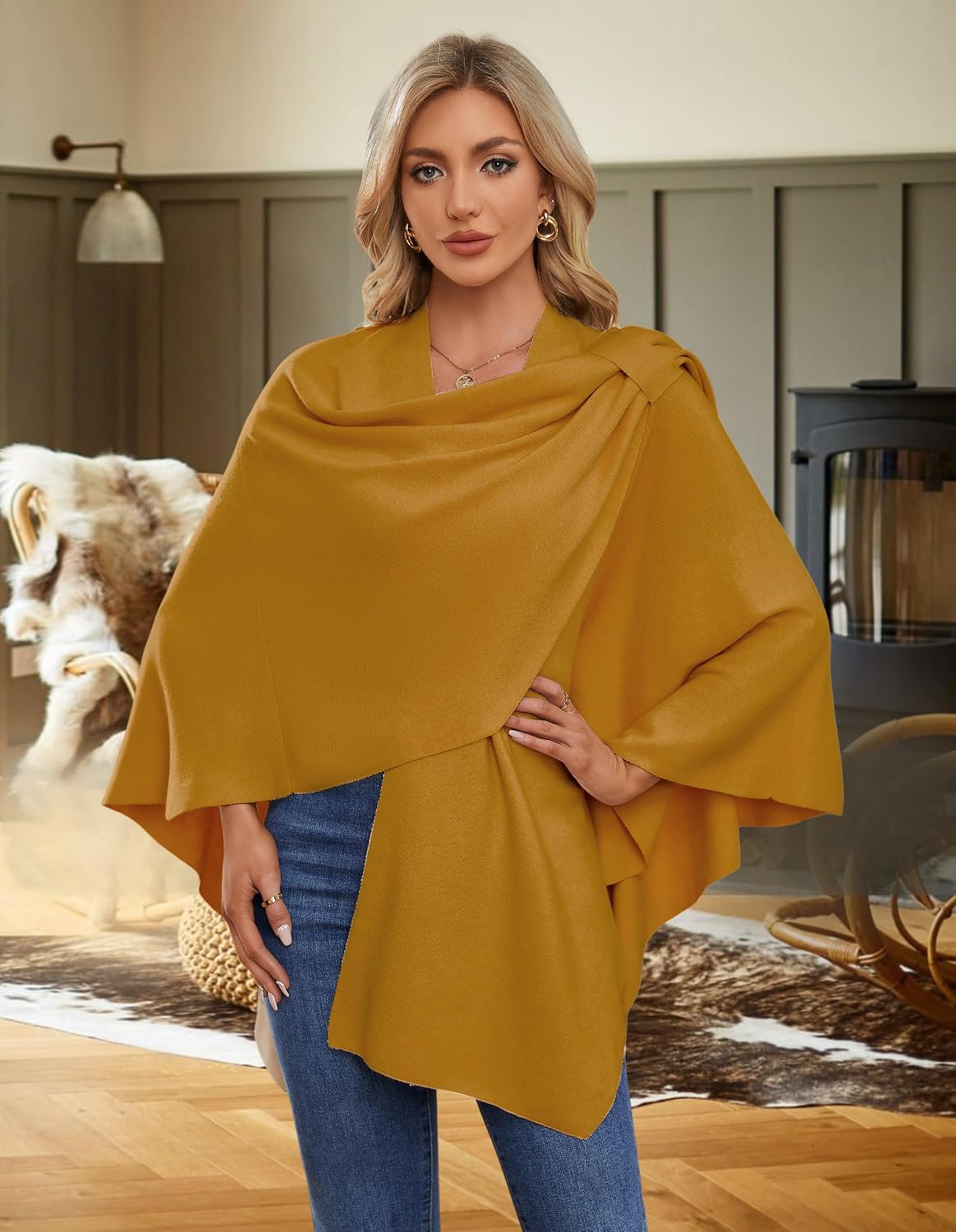 Womens Cross Front Poncho Shawl Wrap Elegant Wedding Formal Gift - Colors B
