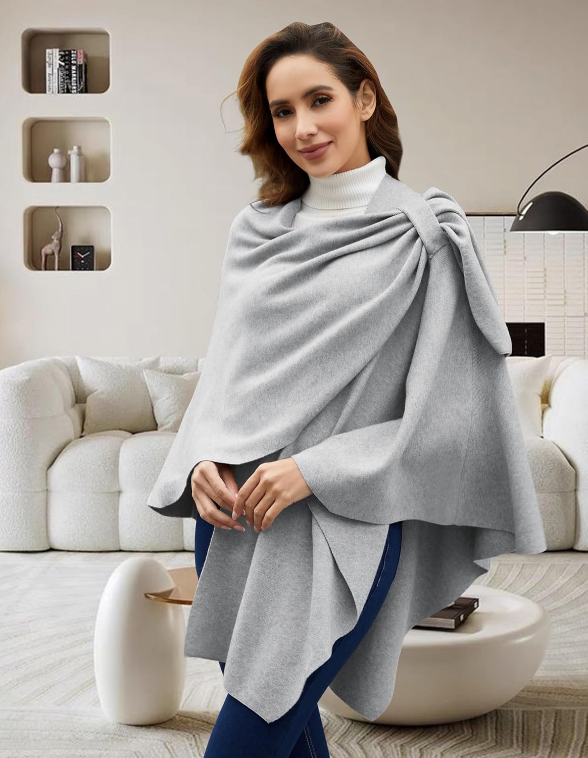 Womens Cross Front Poncho Shawl Wrap Elegant Wedding Formal Gift - Colors B