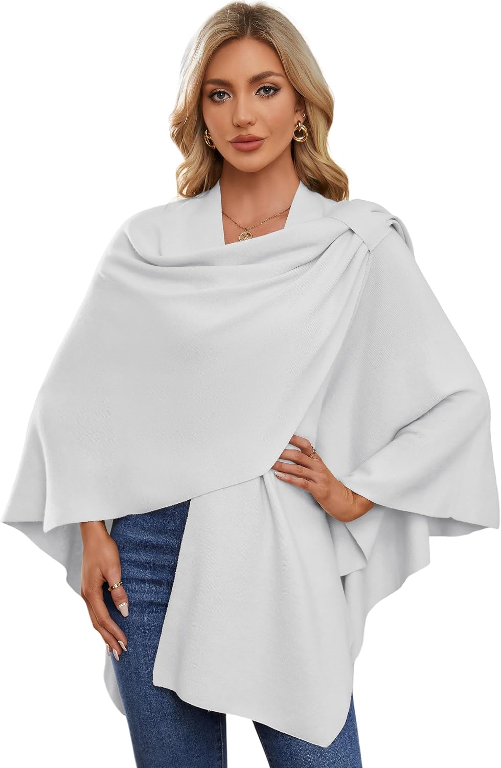 Womens Cross Front Poncho Shawl Wrap Elegant Wedding Formal Gift - Colors B