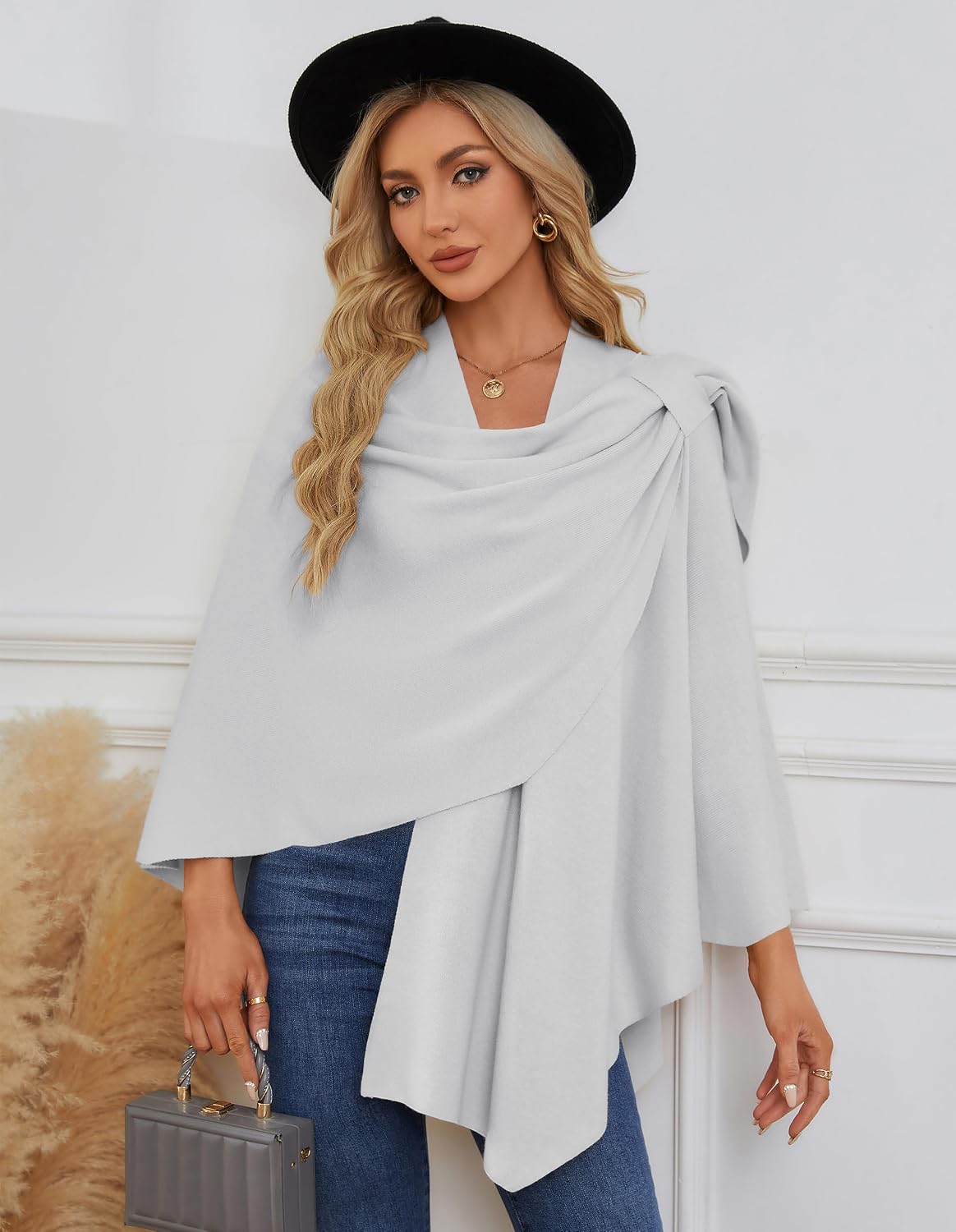 Womens Cross Front Poncho Shawl Wrap Elegant Wedding Formal Gift - Colors B