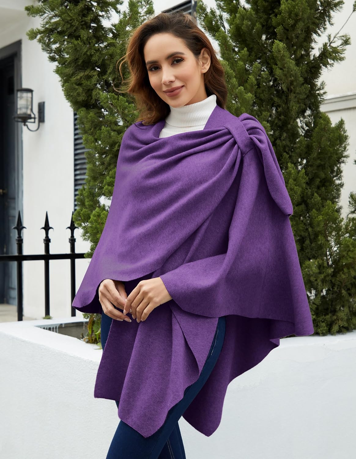 Womens Cross Front Poncho Shawl Wrap Elegant Wedding Formal Gift - Colors B