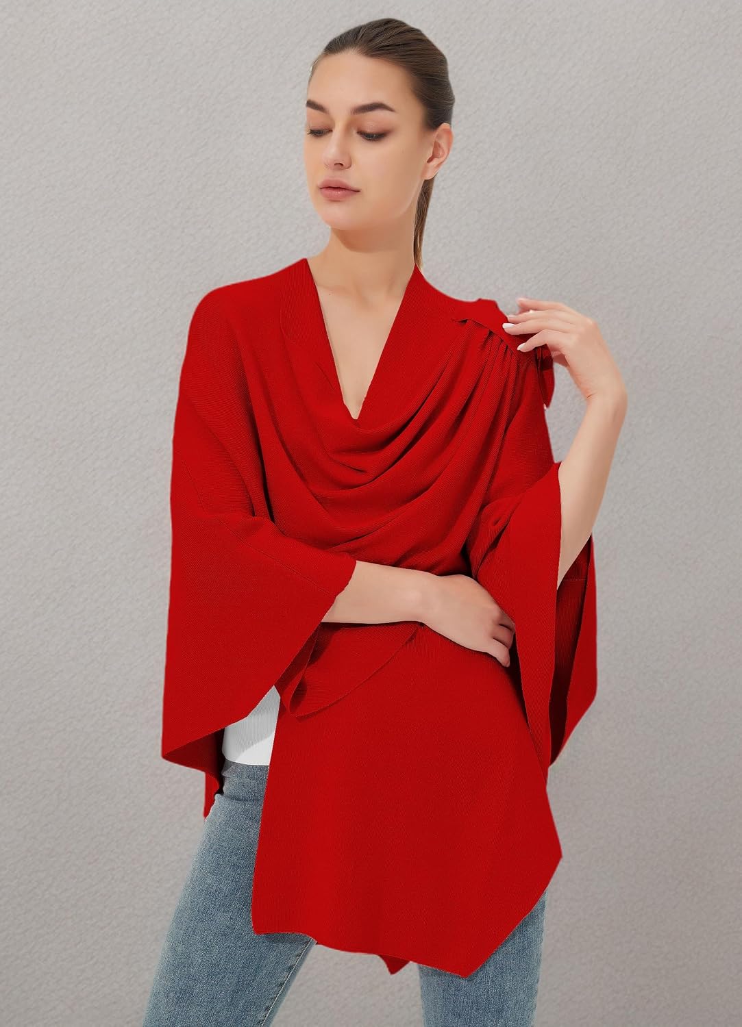 Womens Cross Front Poncho Shawl Wrap Elegant Wedding Formal Gift - Colors B