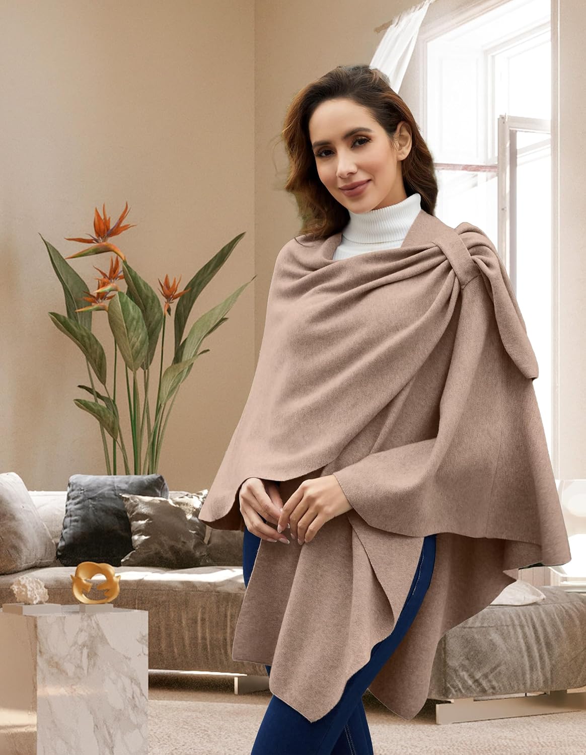 Womens Cross Front Poncho Shawl Wrap Elegant Wedding Formal Gift - Colors B