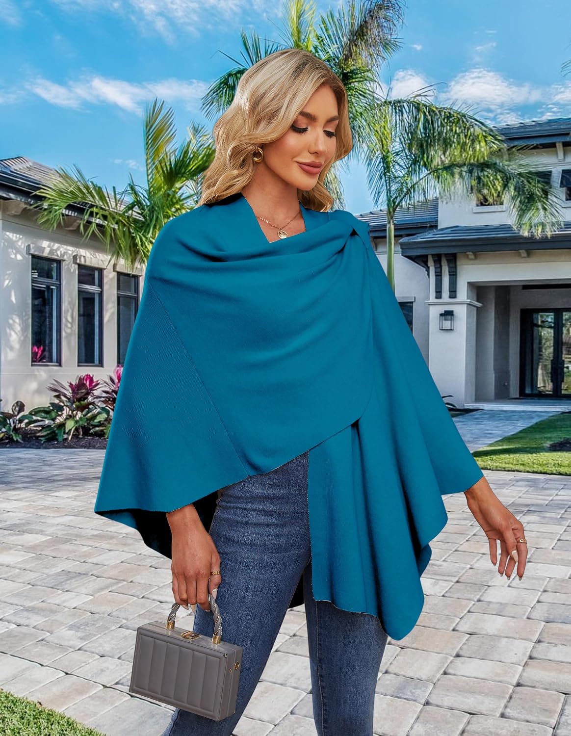 Womens Cross Front Poncho Shawl Wrap Elegant Wedding Formal Gift - Colors B
