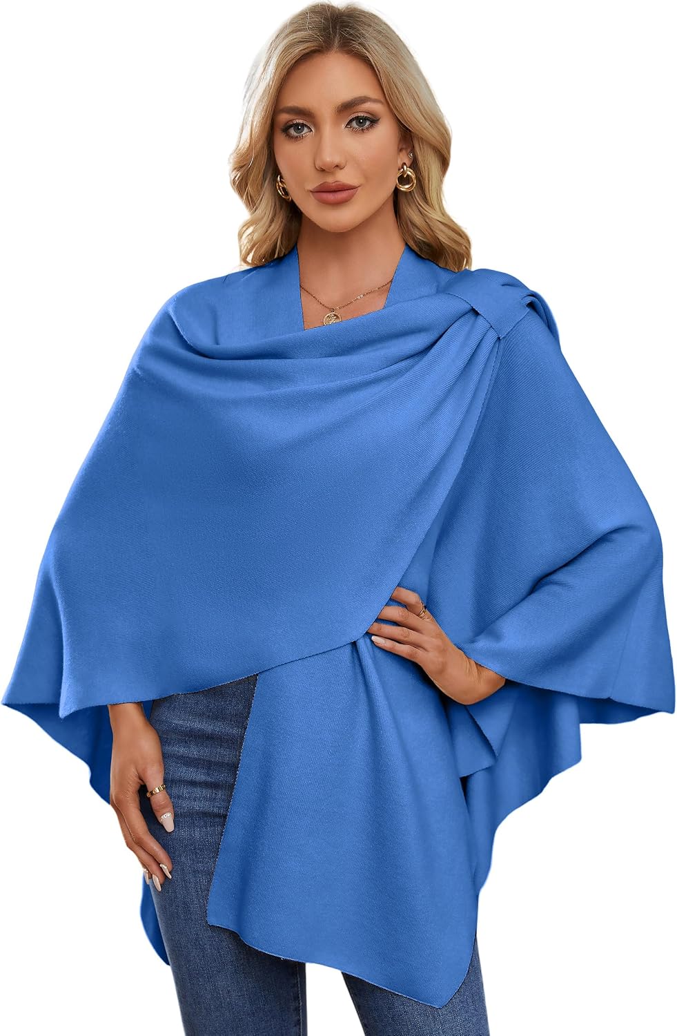 Womens Cross Front Poncho Shawl Wrap Elegant Wedding Formal Gift - Colors B