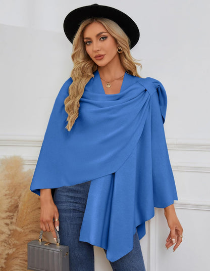 Womens Cross Front Poncho Shawl Wrap Elegant Wedding Formal Gift - Colors B