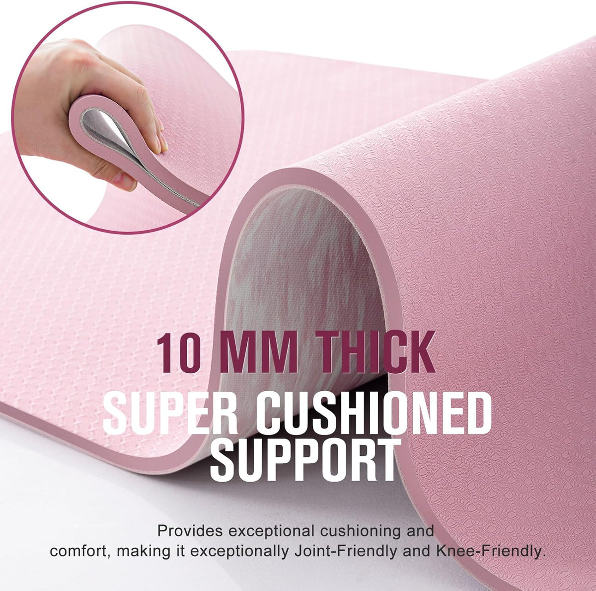 Extra Thick Yoga Mat, 2/5 Inch (10MM), Natural Rubber and TPE Non Slip Yoga Mats with Strap for Women Men, Eco Friendly Exercise Mat for Yoga, Pilates and Home Workout