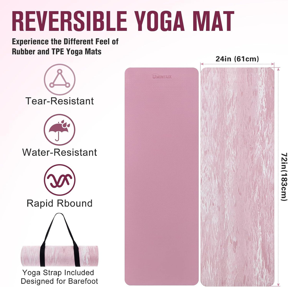 Extra Thick Yoga Mat, 2/5 Inch (10MM), Natural Rubber and TPE Non Slip Yoga Mats with Strap for Women Men, Eco Friendly Exercise Mat for Yoga, Pilates and Home Workout