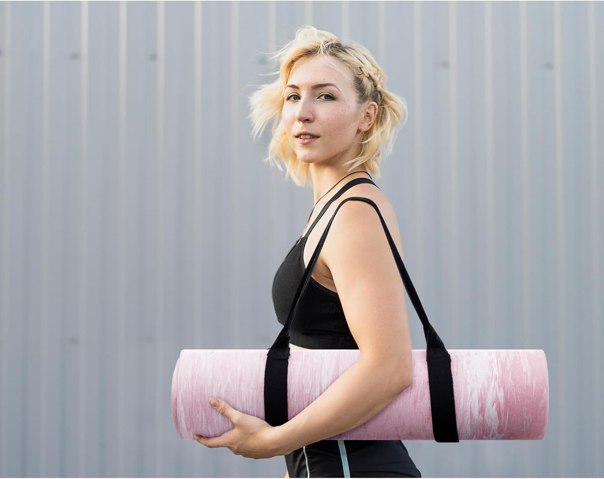 Extra Thick Yoga Mat, 2/5 Inch (10MM), Natural Rubber and TPE Non Slip Yoga Mats with Strap for Women Men, Eco Friendly Exercise Mat for Yoga, Pilates and Home Workout