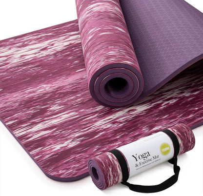 Extra Thick Yoga Mat, 2/5 Inch (10MM), Natural Rubber and TPE Non Slip Yoga Mats with Strap for Women Men, Eco Friendly Exercise Mat for Yoga, Pilates and Home Workout