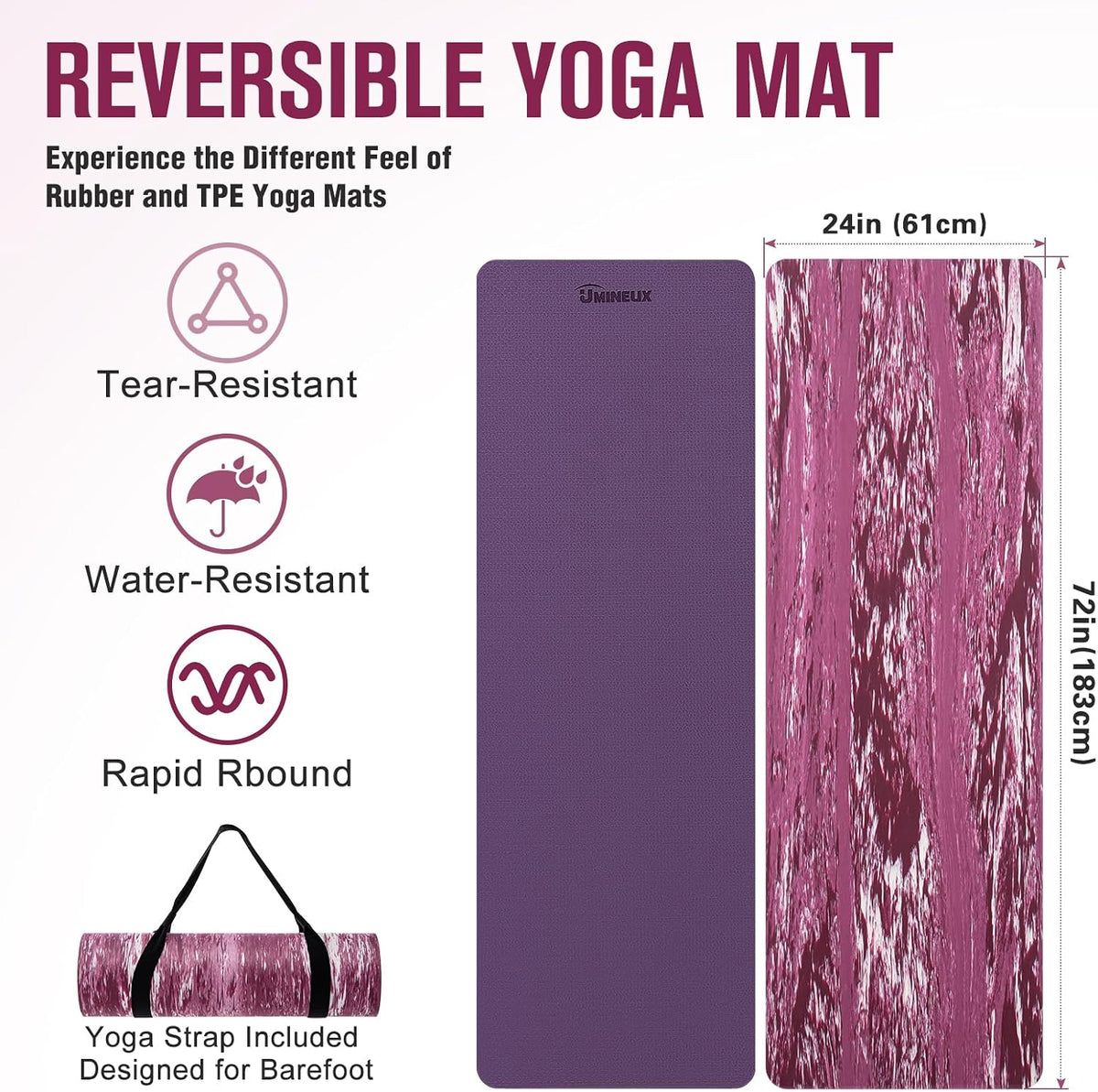 Extra Thick Yoga Mat, 2/5 Inch (10MM), Natural Rubber and TPE Non Slip Yoga Mats with Strap for Women Men, Eco Friendly Exercise Mat for Yoga, Pilates and Home Workout