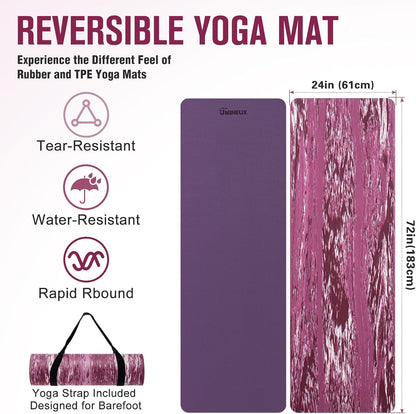 Extra Thick Yoga Mat, 2/5 Inch (10MM), Natural Rubber and TPE Non Slip Yoga Mats with Strap for Women Men, Eco Friendly Exercise Mat for Yoga, Pilates and Home Workout