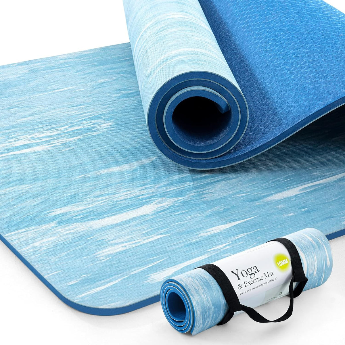 Extra Thick Yoga Mat, 2/5 Inch (10MM), Natural Rubber and TPE Non Slip Yoga Mats with Strap for Women Men, Eco Friendly Exercise Mat for Yoga, Pilates and Home Workout
