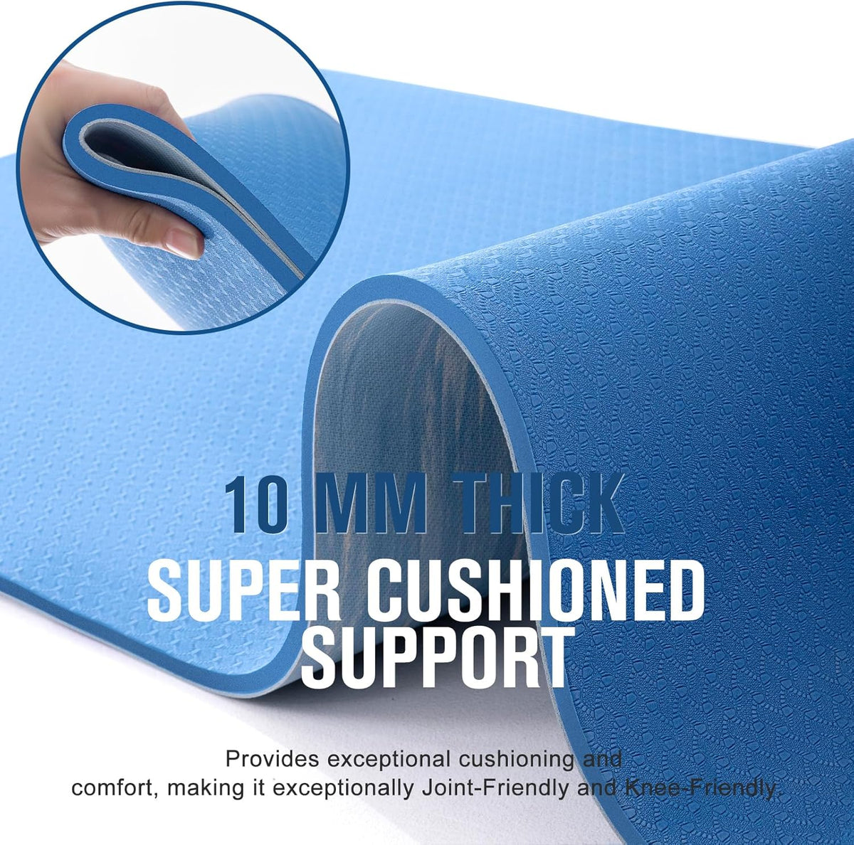 Extra Thick Yoga Mat, 2/5 Inch (10MM), Natural Rubber and TPE Non Slip Yoga Mats with Strap for Women Men, Eco Friendly Exercise Mat for Yoga, Pilates and Home Workout