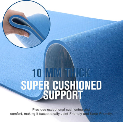 Extra Thick Yoga Mat, 2/5 Inch (10MM), Natural Rubber and TPE Non Slip Yoga Mats with Strap for Women Men, Eco Friendly Exercise Mat for Yoga, Pilates and Home Workout
