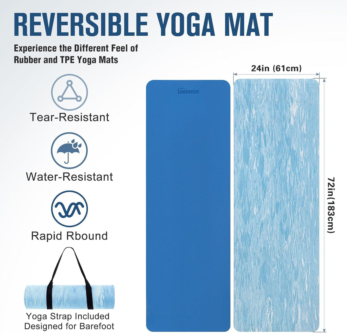 Extra Thick Yoga Mat, 2/5 Inch (10MM), Natural Rubber and TPE Non Slip Yoga Mats with Strap for Women Men, Eco Friendly Exercise Mat for Yoga, Pilates and Home Workout
