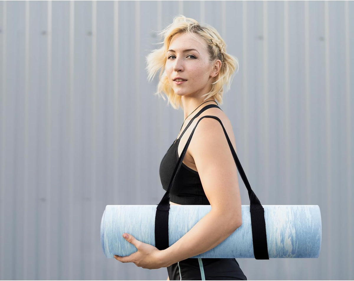 Extra Thick Yoga Mat, 2/5 Inch (10MM), Natural Rubber and TPE Non Slip Yoga Mats with Strap for Women Men, Eco Friendly Exercise Mat for Yoga, Pilates and Home Workout
