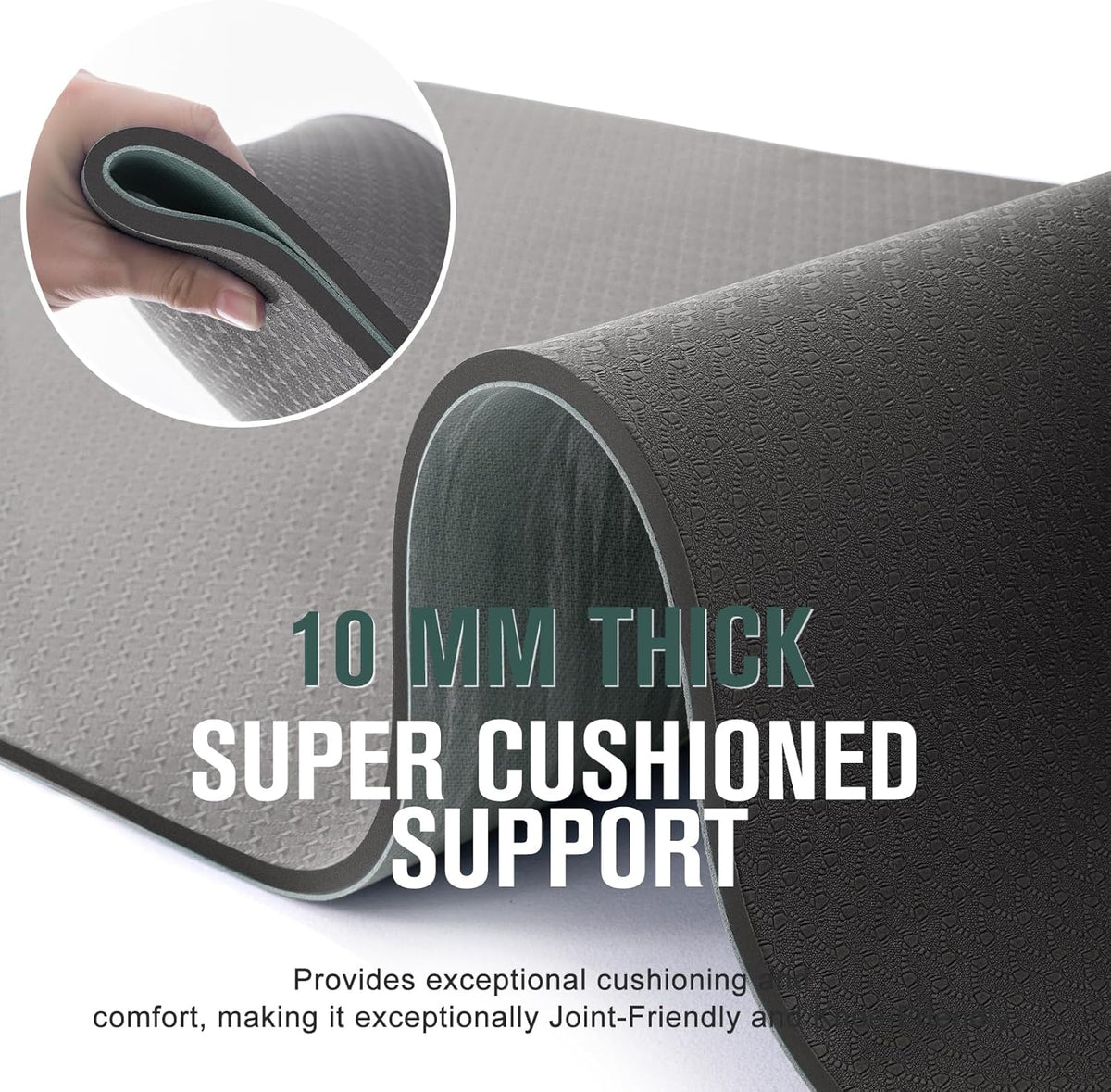 Extra Thick Yoga Mat, 2/5 Inch (10MM), Natural Rubber and TPE Non Slip Yoga Mats with Strap for Women Men, Eco Friendly Exercise Mat for Yoga, Pilates and Home Workout