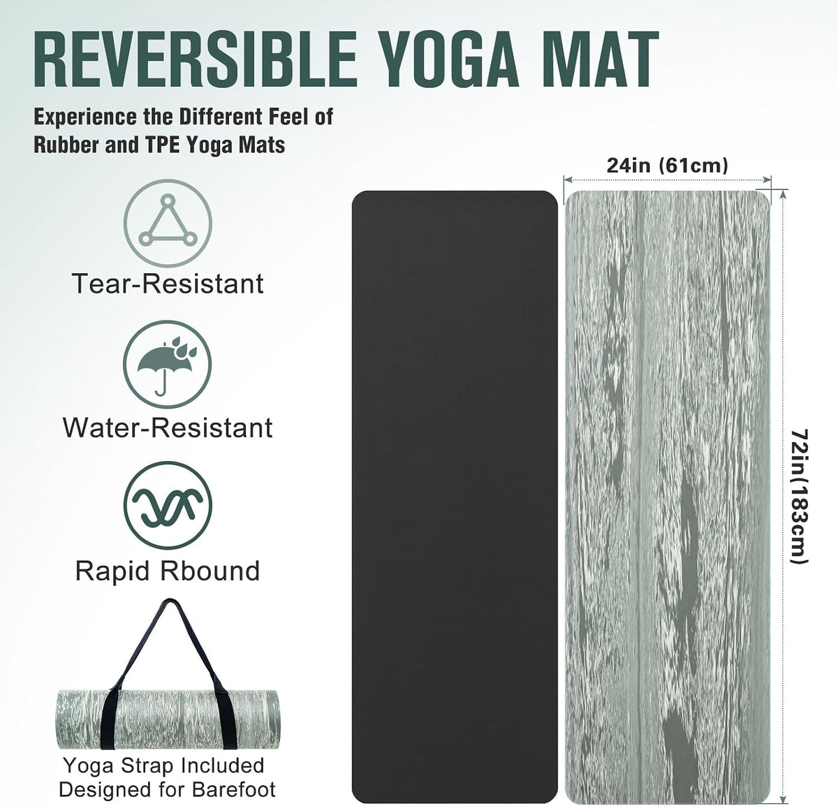 Extra Thick Yoga Mat, 2/5 Inch (10MM), Natural Rubber and TPE Non Slip Yoga Mats with Strap for Women Men, Eco Friendly Exercise Mat for Yoga, Pilates and Home Workout