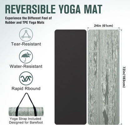 Extra Thick Yoga Mat, 2/5 Inch (10MM), Natural Rubber and TPE Non Slip Yoga Mats with Strap for Women Men, Eco Friendly Exercise Mat for Yoga, Pilates and Home Workout