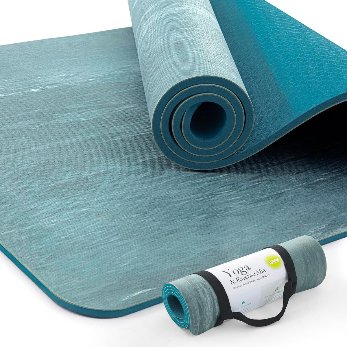 Extra Thick Yoga Mat, 2/5 Inch (10MM), Natural Rubber and TPE Non Slip Yoga Mats with Strap for Women Men, Eco Friendly Exercise Mat for Yoga, Pilates and Home Workout