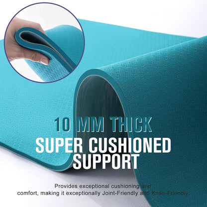 Extra Thick Yoga Mat, 2/5 Inch (10MM), Natural Rubber and TPE Non Slip Yoga Mats with Strap for Women Men, Eco Friendly Exercise Mat for Yoga, Pilates and Home Workout
