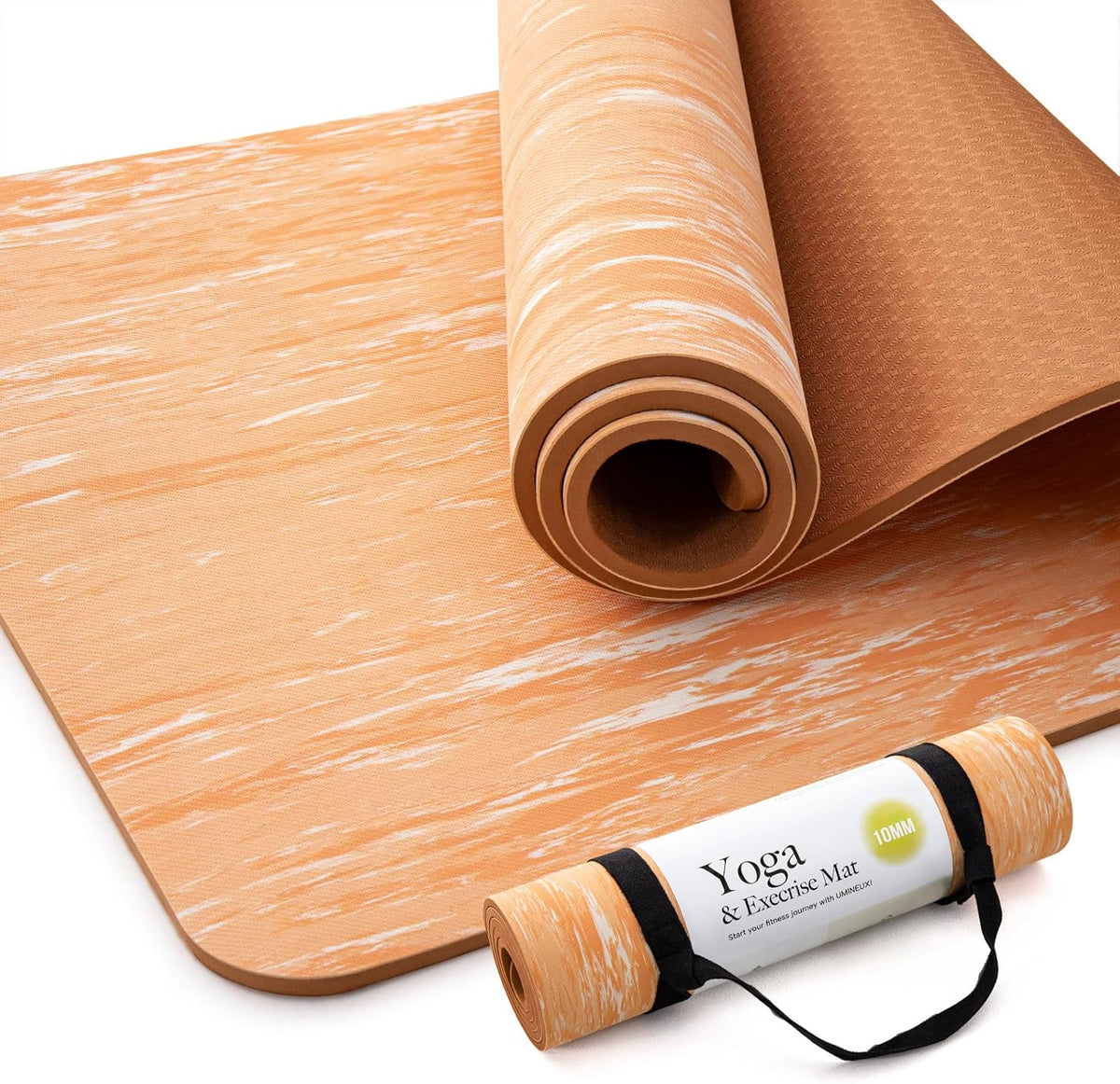 Extra Thick Yoga Mat, 2/5 Inch (10MM), Natural Rubber and TPE Non Slip Yoga Mats with Strap for Women Men, Eco Friendly Exercise Mat for Yoga, Pilates and Home Workout