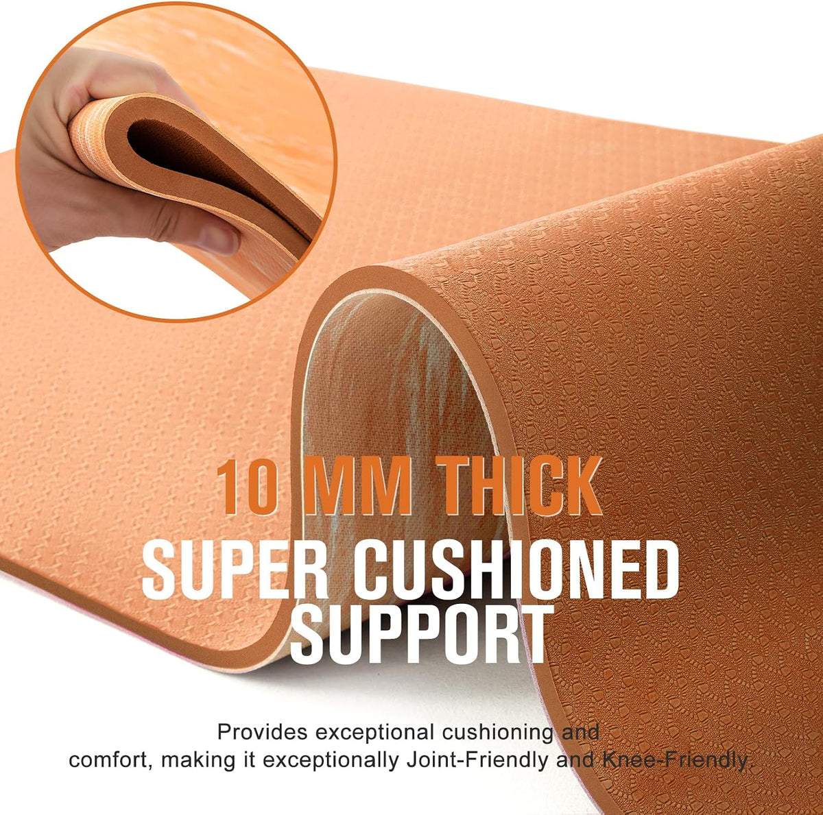 Extra Thick Yoga Mat, 2/5 Inch (10MM), Natural Rubber and TPE Non Slip Yoga Mats with Strap for Women Men, Eco Friendly Exercise Mat for Yoga, Pilates and Home Workout