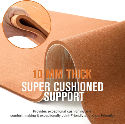 Extra Thick Yoga Mat, 2/5 Inch (10MM), Natural Rubber and TPE Non Slip Yoga Mats with Strap for Women Men, Eco Friendly Exercise Mat for Yoga, Pilates and Home Workout