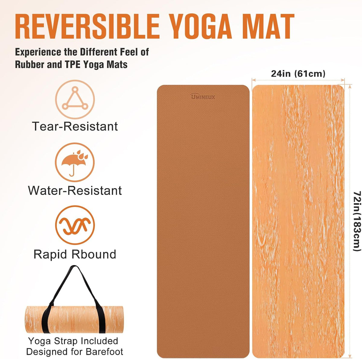 Extra Thick Yoga Mat, 2/5 Inch (10MM), Natural Rubber and TPE Non Slip Yoga Mats with Strap for Women Men, Eco Friendly Exercise Mat for Yoga, Pilates and Home Workout