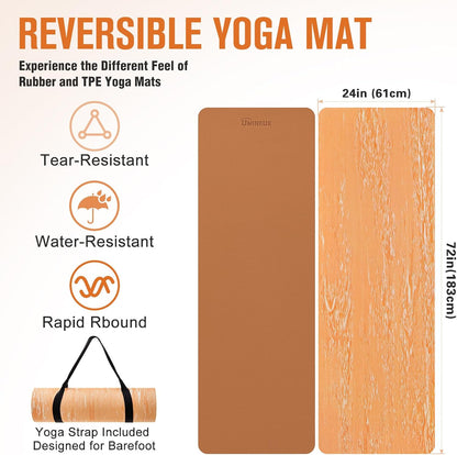 Extra Thick Yoga Mat, 2/5 Inch (10MM), Natural Rubber and TPE Non Slip Yoga Mats with Strap for Women Men, Eco Friendly Exercise Mat for Yoga, Pilates and Home Workout