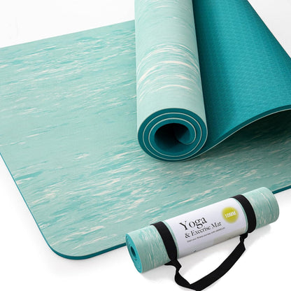 Extra Thick Yoga Mat, 2/5 Inch (10MM), Natural Rubber and TPE Non Slip Yoga Mats with Strap for Women Men, Eco Friendly Exercise Mat for Yoga, Pilates and Home Workout
