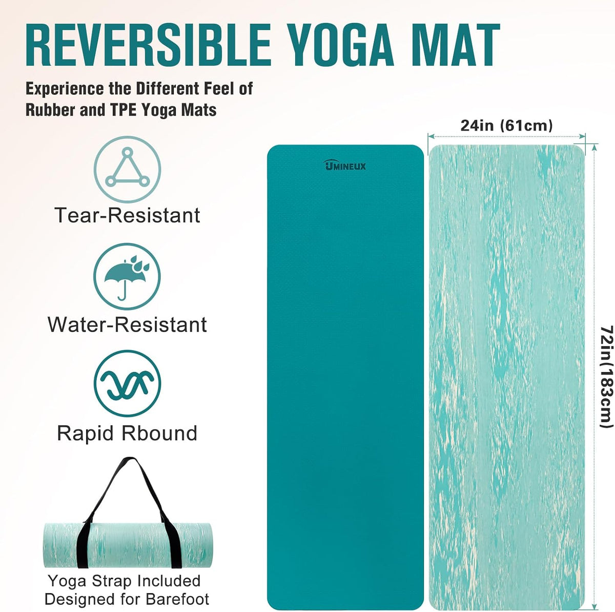 Extra Thick Yoga Mat, 2/5 Inch (10MM), Natural Rubber and TPE Non Slip Yoga Mats with Strap for Women Men, Eco Friendly Exercise Mat for Yoga, Pilates and Home Workout