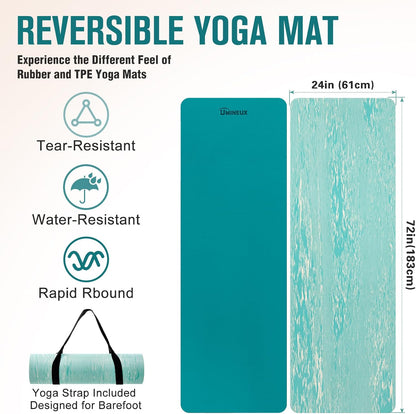 Extra Thick Yoga Mat, 2/5 Inch (10MM), Natural Rubber and TPE Non Slip Yoga Mats with Strap for Women Men, Eco Friendly Exercise Mat for Yoga, Pilates and Home Workout