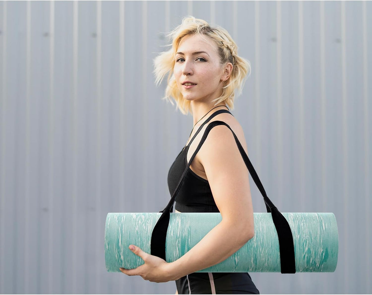 Extra Thick Yoga Mat, 2/5 Inch (10MM), Natural Rubber and TPE Non Slip Yoga Mats with Strap for Women Men, Eco Friendly Exercise Mat for Yoga, Pilates and Home Workout