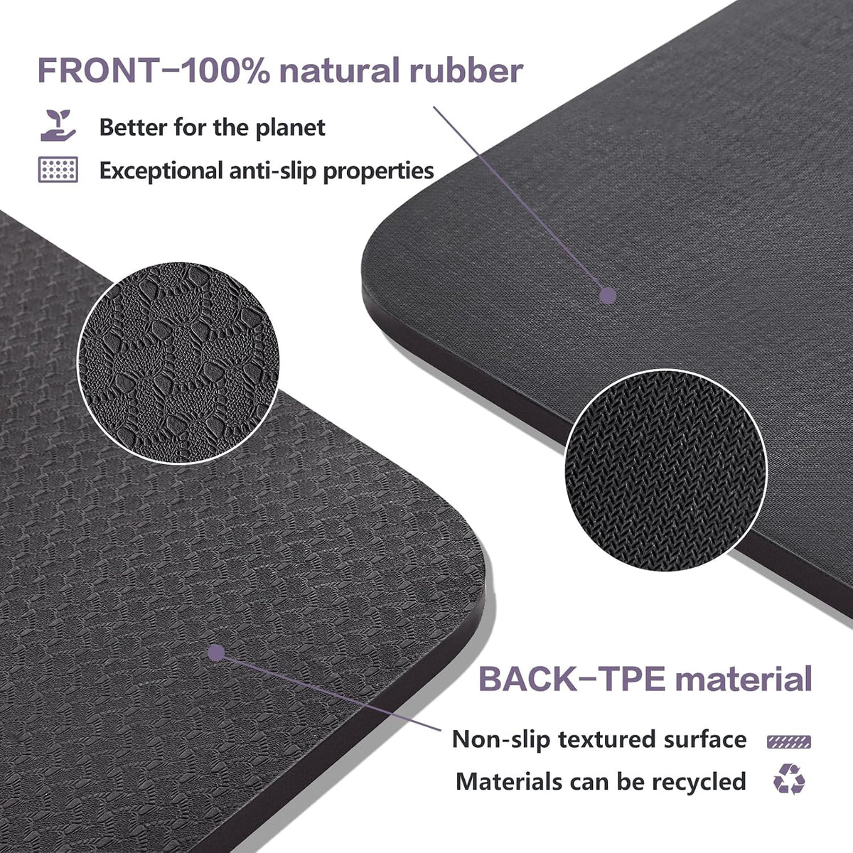 Extra Thick Yoga Mat, 2/5 Inch (10MM), Natural Rubber and TPE Non Slip Yoga Mats with Strap for Women Men, Eco Friendly Exercise Mat for Yoga, Pilates and Home Workout