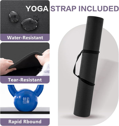 Extra Thick Yoga Mat, 2/5 Inch (10MM), Natural Rubber and TPE Non Slip Yoga Mats with Strap for Women Men, Eco Friendly Exercise Mat for Yoga, Pilates and Home Workout