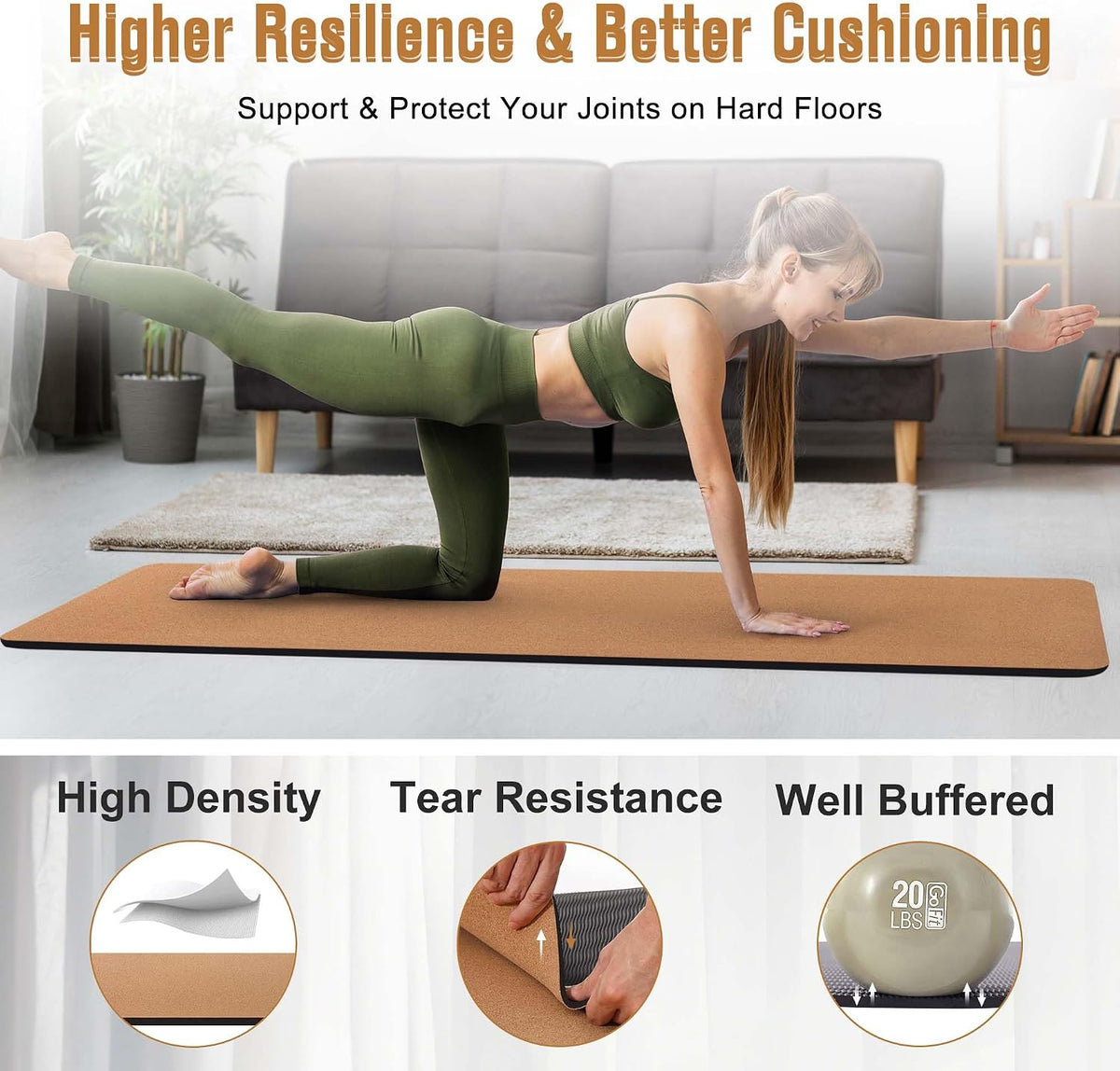 Cork Yoga Mat 1/4 & 2/5 Inch Thick 72 x 26 in
