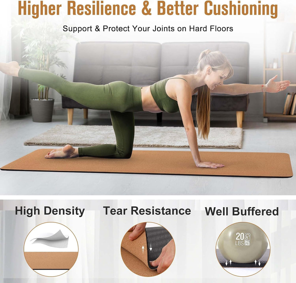 Cork Yoga Mat 1/4 & 2/5 Inch Thick 72 x 26 in