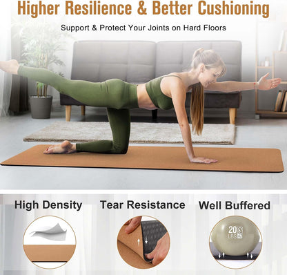 Cork Yoga Mat 1/4 & 2/5 Inch Thick 72 x 26 in