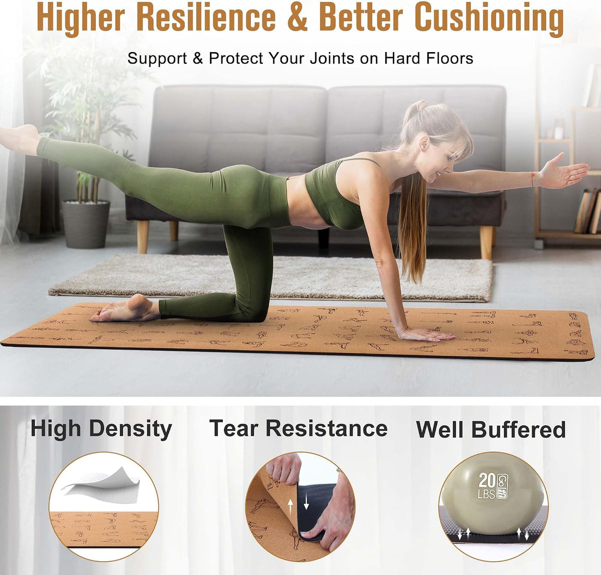 Cork Yoga Mat 1/4 & 2/5 Inch Thick 72 x 26 in