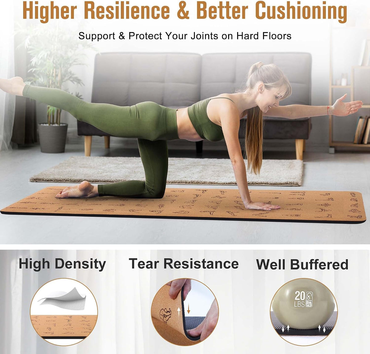 Cork Yoga Mat 1/4 & 2/5 Inch Thick 72 x 26 in