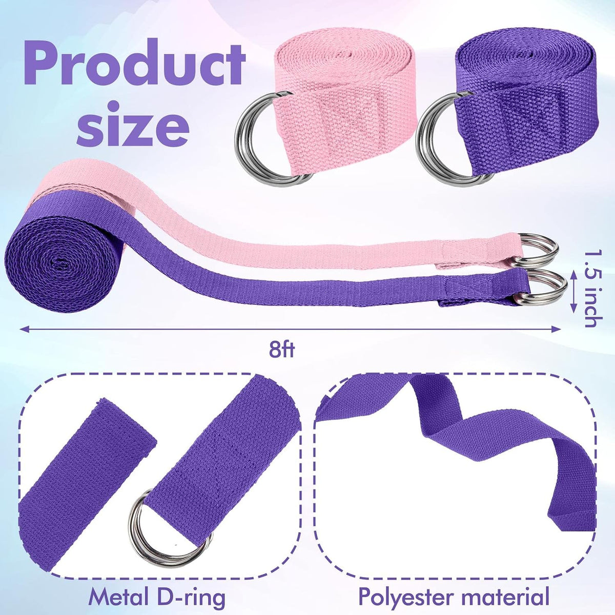 6 Pcs Yoga Block and Strap Set 4 Pcs 9 x 6 x 3 Inches EVA Foam Pilates Block 2 Pcs Cotton Yoga Strap for Beginners Experienced Pilates Fitness Stretching