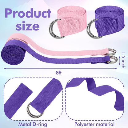 6 Pcs Yoga Block and Strap Set 4 Pcs 9 x 6 x 3 Inches EVA Foam Pilates Block 2 Pcs Cotton Yoga Strap for Beginners Experienced Pilates Fitness Stretching