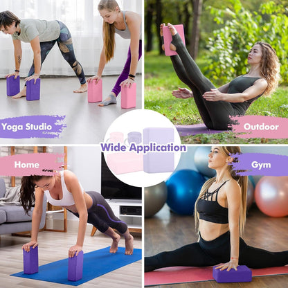 6 Pcs Yoga Block and Strap Set 4 Pcs 9 x 6 x 3 Inches EVA Foam Pilates Block 2 Pcs Cotton Yoga Strap for Beginners Experienced Pilates Fitness Stretching